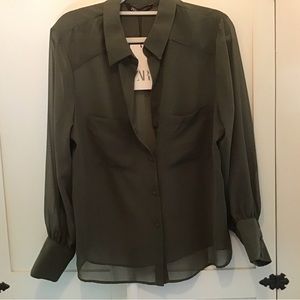 ZARA Caper green sheer blouse XL NWT